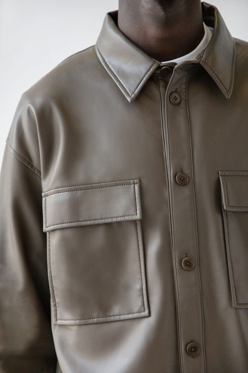 Vegan Leather Shirt Jacket | OAK + FORT